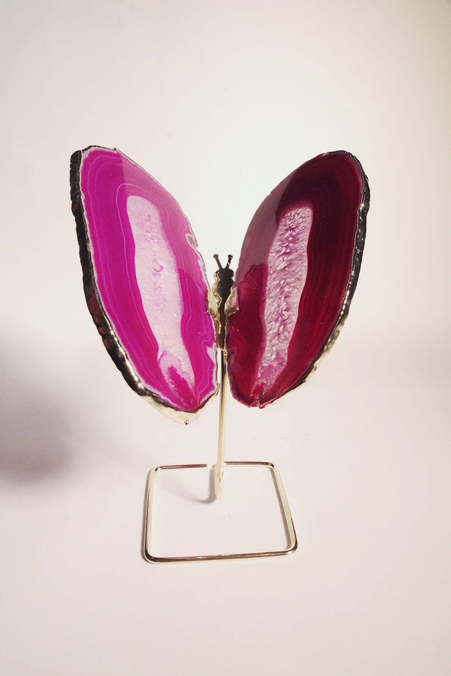 BORBOLETA ÁGATA ROSA  BANHO OURO